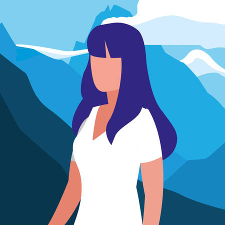young woman in mountains landscape scene vector illustration designのイラスト素材