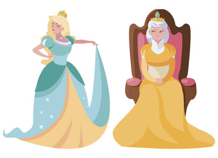 beautiful princess with queen on throne of tales character vector illustration designのイラスト素材