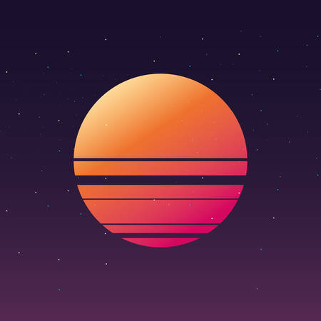 landscape sun sky stars panorama vector illustrationのイラスト素材