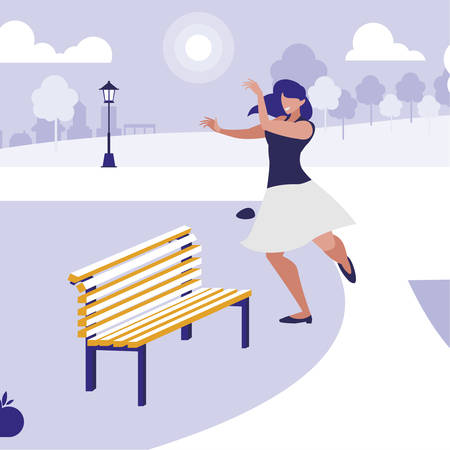 young woman dancing in the park character vector illustration designのイラスト素材