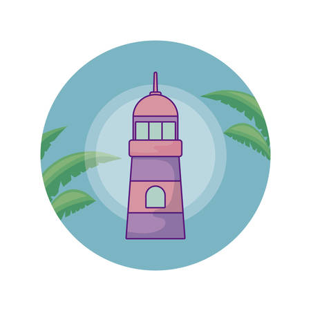 lighthouse in frame circular with leafs tropicals vector illustration designのイラスト素材