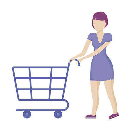 woman with shopping cart isolated icon vector illustration designのイラスト素材