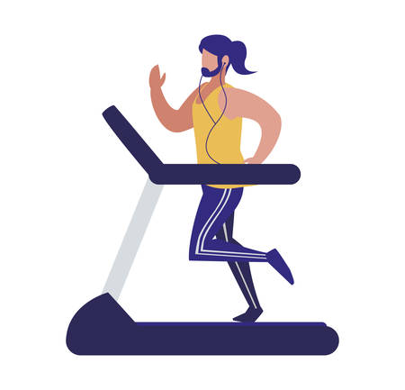 athletic man running in electric treadmill tape vector illustration designのイラスト素材