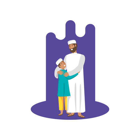 islamic man with son characters vector illustration designのイラスト素材