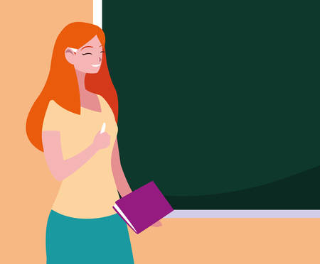 teacher female with chalkboard and book vector illustration designのイラスト素材