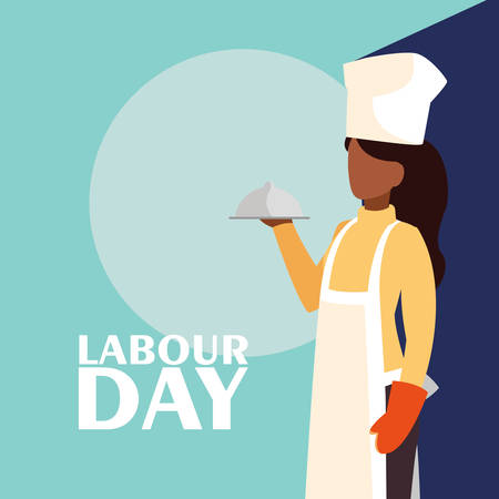 labour day celebration with professional chef female vector illustration designのイラスト素材