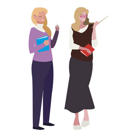 female teachers couple with textbooks characters vector illustration designのイラスト素材
