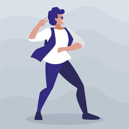 young dancer disco with sunglasses character vector illustration designのイラスト素材