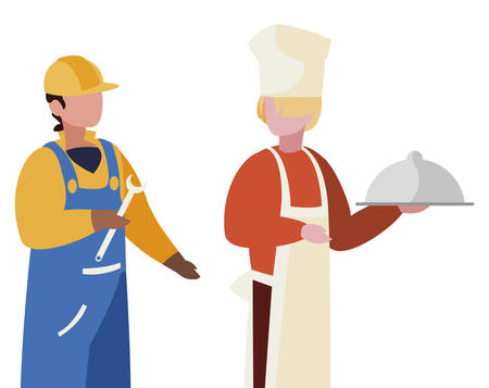 couple of professional workers characters vector illustration designのイラスト素材