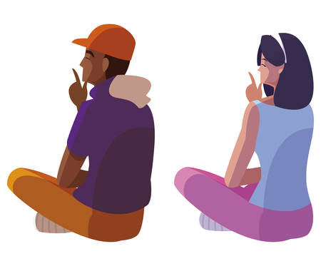 interracial couple seated back characters vector illustration designのイラスト素材