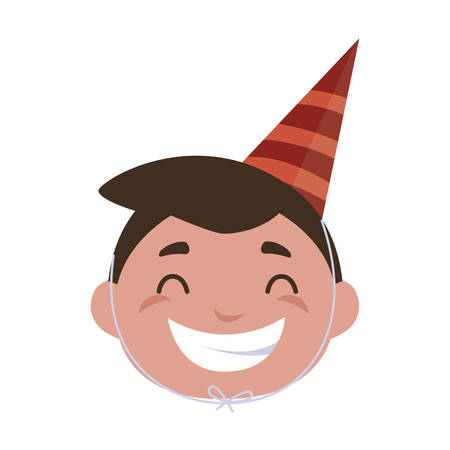 cute happy boy head with birthday hat vector illustration designのイラスト素材