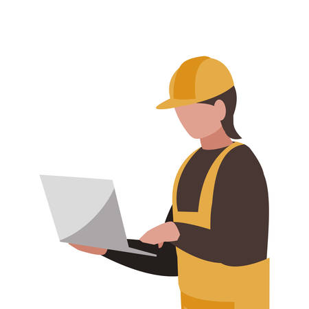 industrial worker with laptop avatar character vector illustration designのイラスト素材