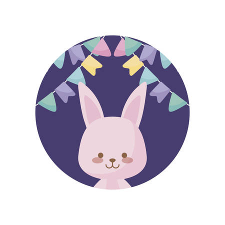 cute rabbit animal with garlands hanging vector illustration designのイラスト素材