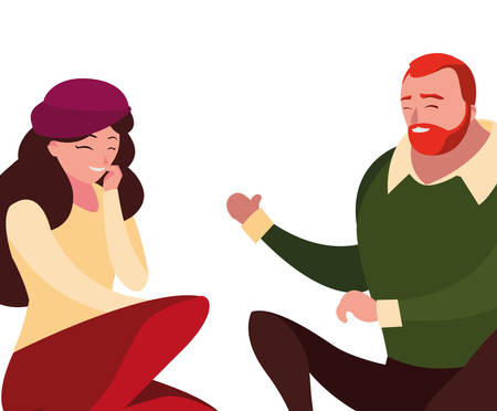 young couple seated characters vector illustration designのイラスト素材