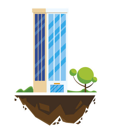 urban building in terrain ground with trees vector illustration designのイラスト素材
