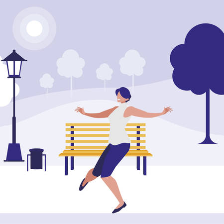 young woman dancing in the park character vector illustration designのイラスト素材