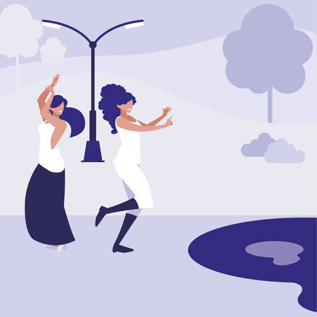 young girls dancing in the park characters vector illustration designのイラスト素材