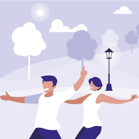 young couple dancing in the park characters vector illustration designのイラスト素材