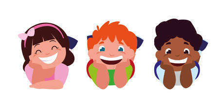 happy little interracial kids characters vector illustration designのイラスト素材