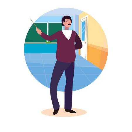 teacher man with frame of classroom vector illustration designのイラスト素材