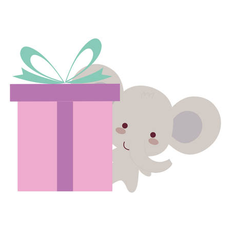cute and little elephant with gift vector illustration designのイラスト素材