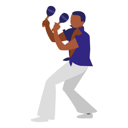 black tropical musician playing maracas character vector illustration designのイラスト素材