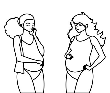 couple of beautiful pregnancy women characters vector illustration designのイラスト素材