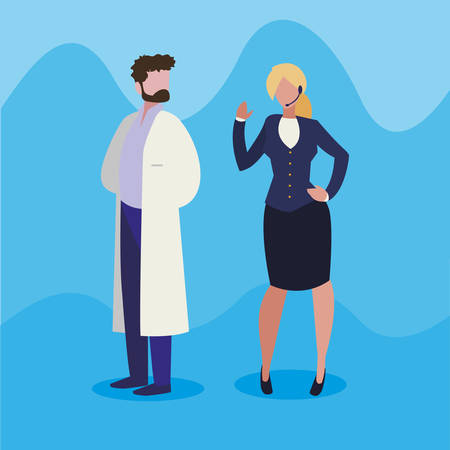couple of professional workers characters vector illustration designのイラスト素材