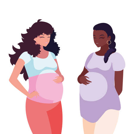 interracial couple of pregnancy women characters vector illustration designのイラスト素材