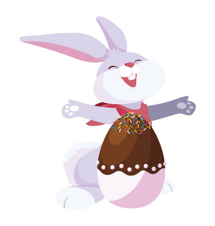 cute rabbit easter with egg painted vector illustration designのイラスト素材