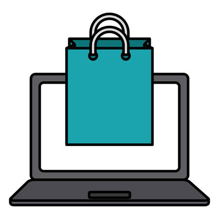 laptop computer with shopping bag vector illustration designのイラスト素材