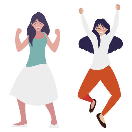 happy young women celebrating characters vector illustration designのイラスト素材