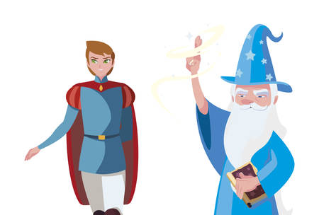 prince charming and wizard of tales characters vector illustration designのイラスト素材