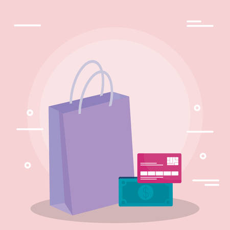shopping bag with credit card and bills vector illustration designのイラスト素材