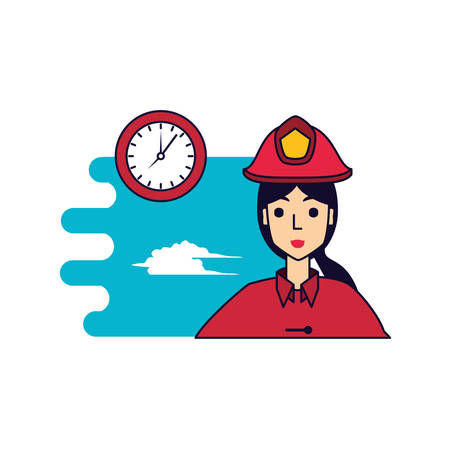 firefighter professional female with clock time vector illustration designのイラスト素材
