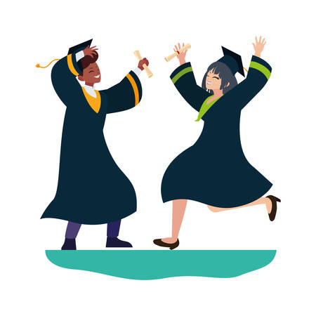 interracial couple students graduated celebrating vector illustration designのイラスト素材