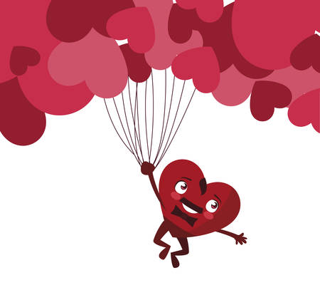 heart male with balloons helium kawaii character vector illustration designのイラスト素材