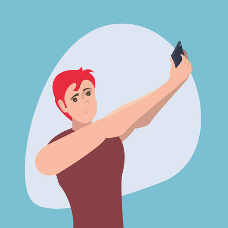 man with cellphone taking selfie vector illustrationのイラスト素材