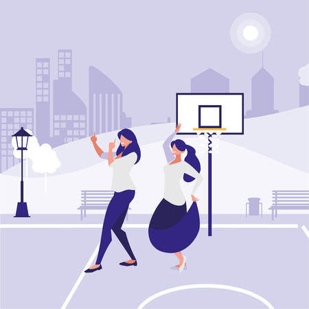 young girls dancing in the park characters vector illustration designのイラスト素材