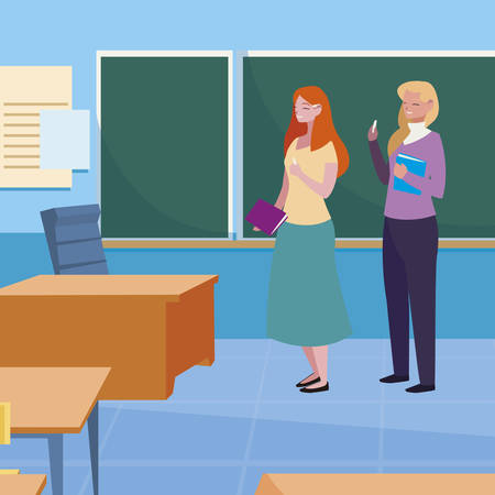 female teachers couple with in the classroom vector illustration designのイラスト素材