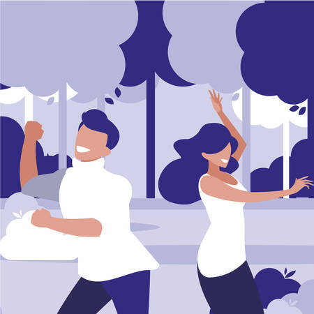 young couple dancing in the park characters vector illustration designのイラスト素材
