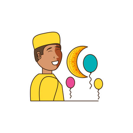 islamic little boy with moon vector illustration designのイラスト素材