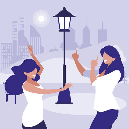 young girls dancing in the park characters vector illustration designのイラスト素材