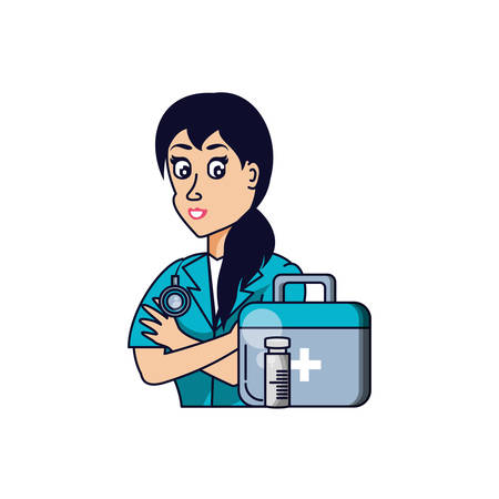 doctor female professional with first aid kit vector illustration designのイラスト素材