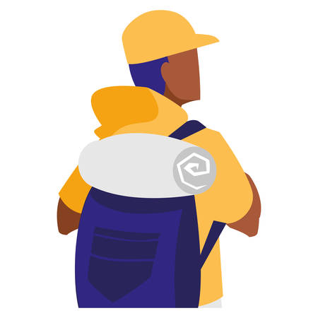 adventurous man with travelbag vector illustration designのイラスト素材