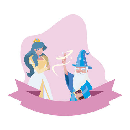 beautiful princess with wizard of tales characters vector illustration designのイラスト素材