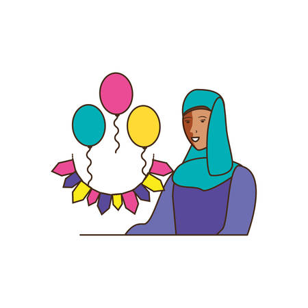 islamic woman with balloons helium and garlands vector illustration designのイラスト素材
