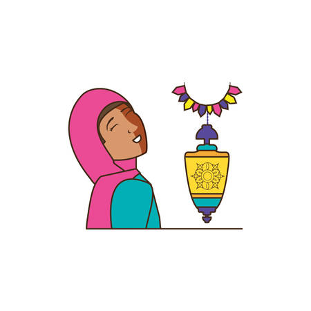 islamic little girl with lantern hanging vector illustration designのイラスト素材