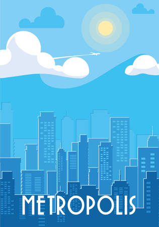 metropolis cityscape buildings scene vector illustration designのイラスト素材