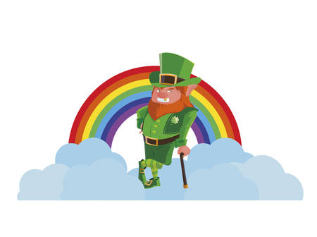 saint patrick lemprechaun with cane and rainbow vector illustration designのイラスト素材